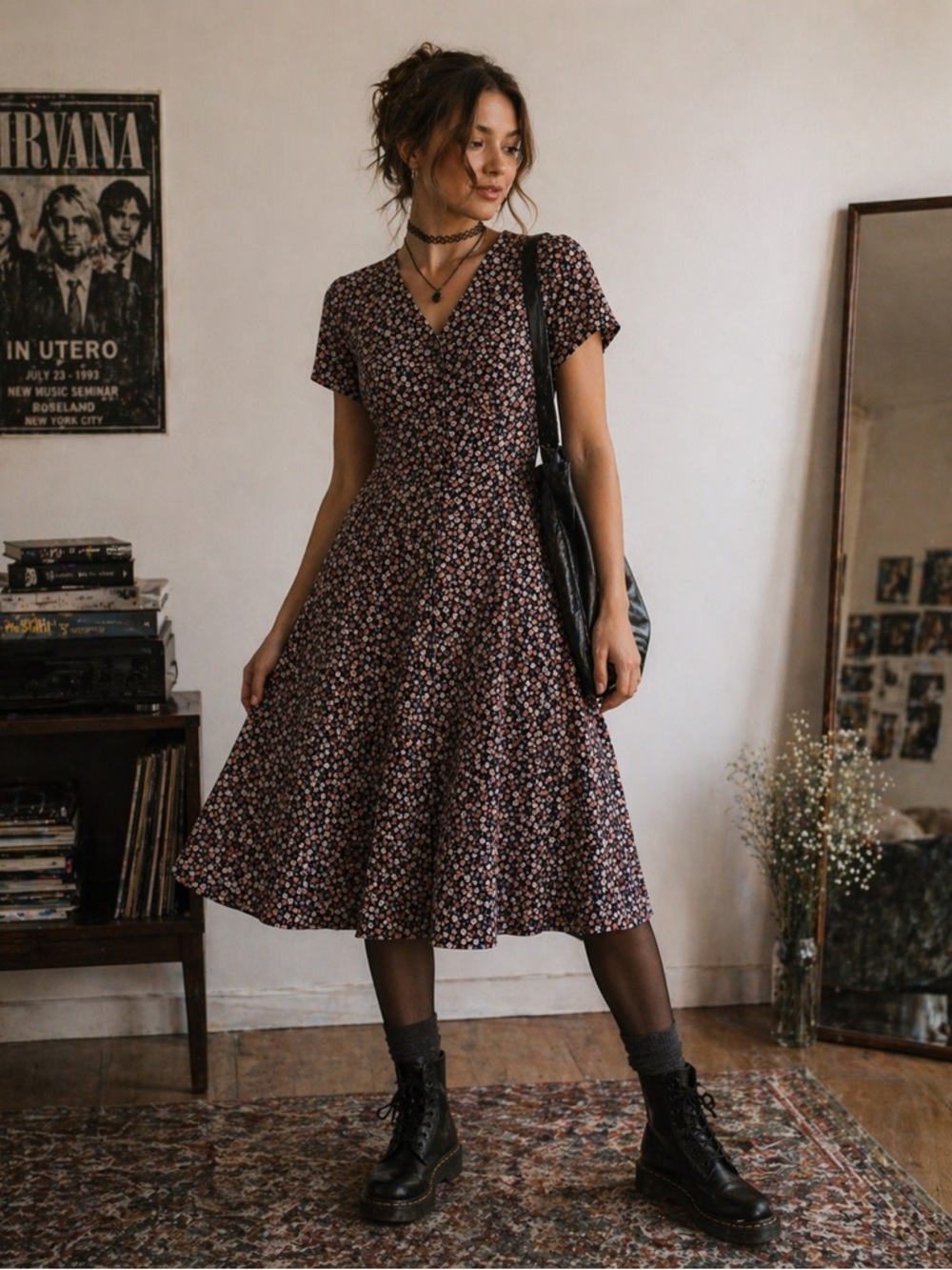 Vintage 90s Express floral midi dress